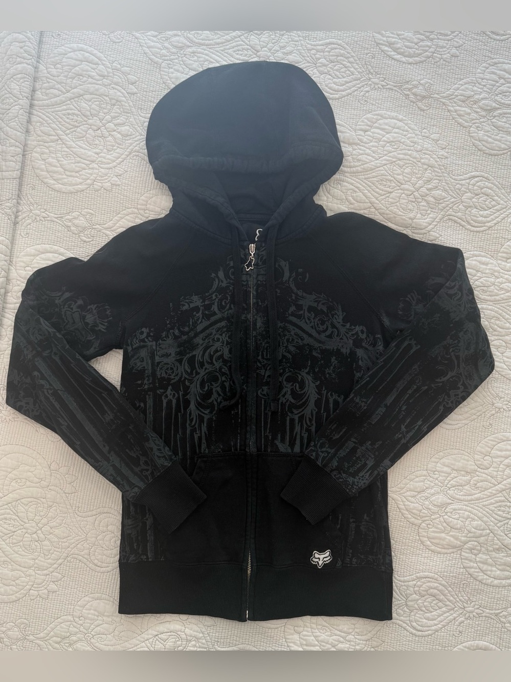 Vintage Woman’s Y2K Fox Racing Gothic Graphic Full-Zip Hoodie Sz Small